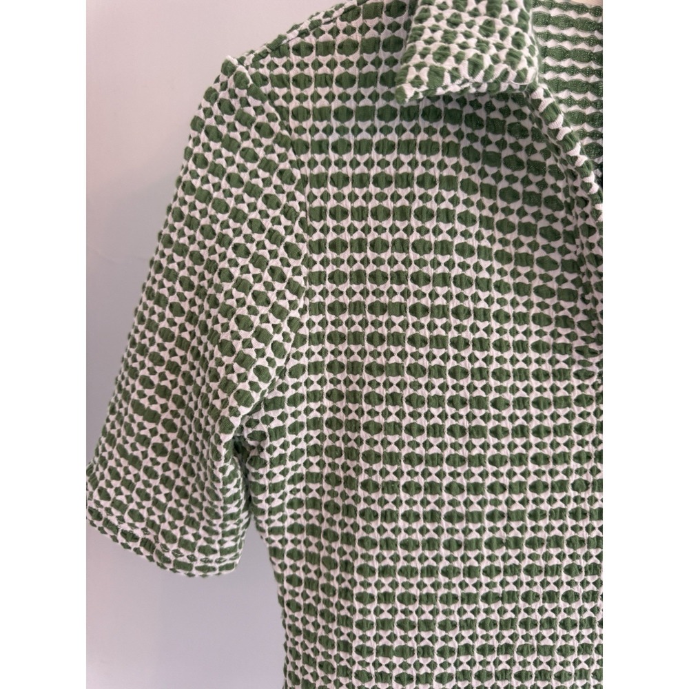 Kim & Cami Textured Geo Knit Polo Top Green White Small Coastal Mod - Picture 2 of 7